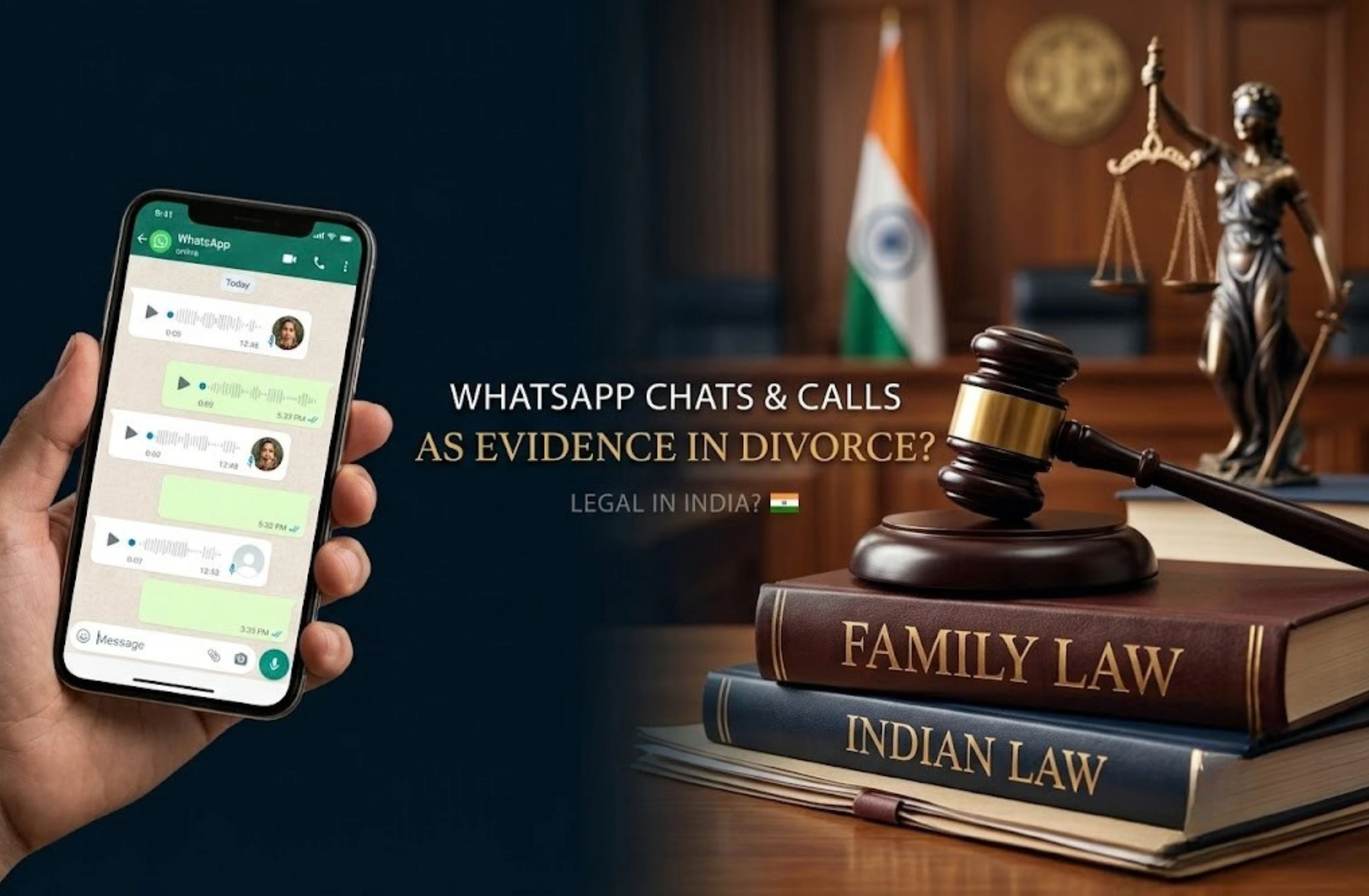 Lawyer reviewing WhatsApp chat printouts for a divorce case in Delhi